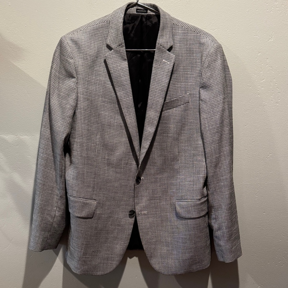JF J.Ferrar Textured Black White Geometric Pattern Sport Coat Mens Slim Blazer